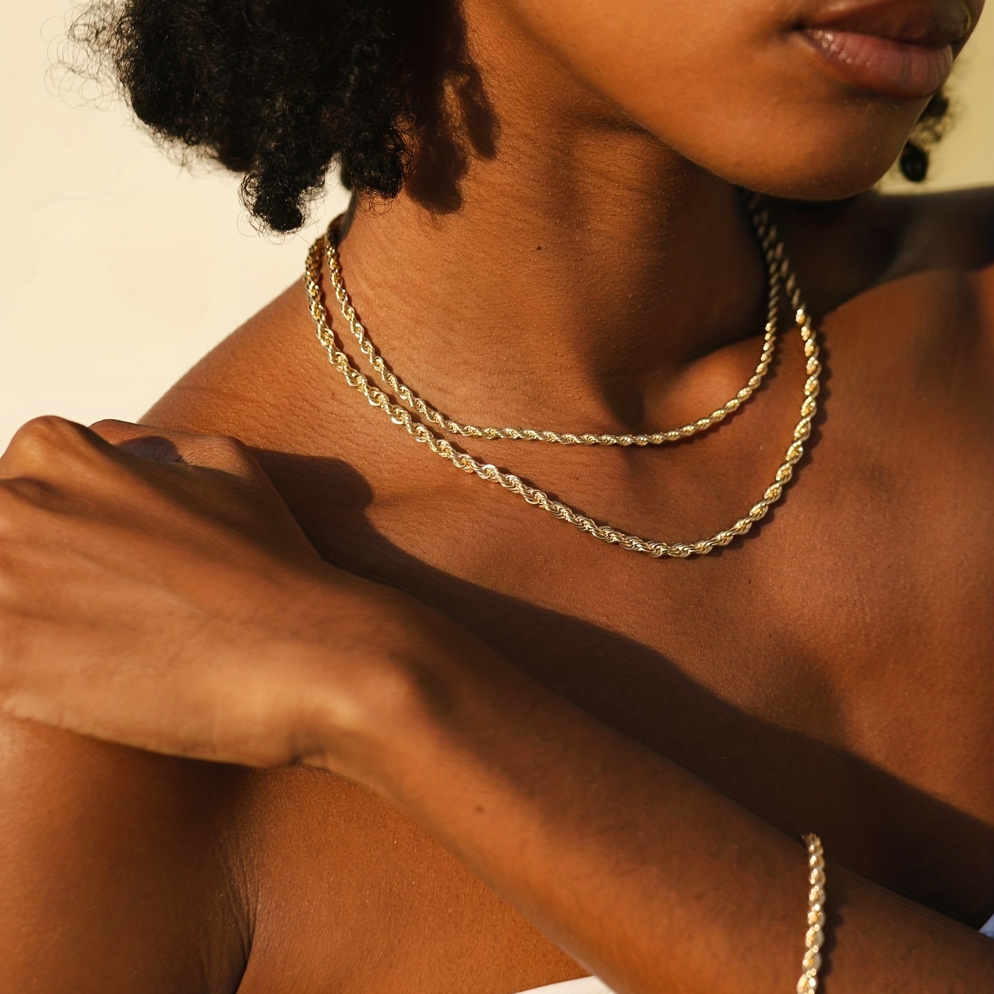2pc Street Golden Rope Chain Set Necklace & Bracelet For Party Gift